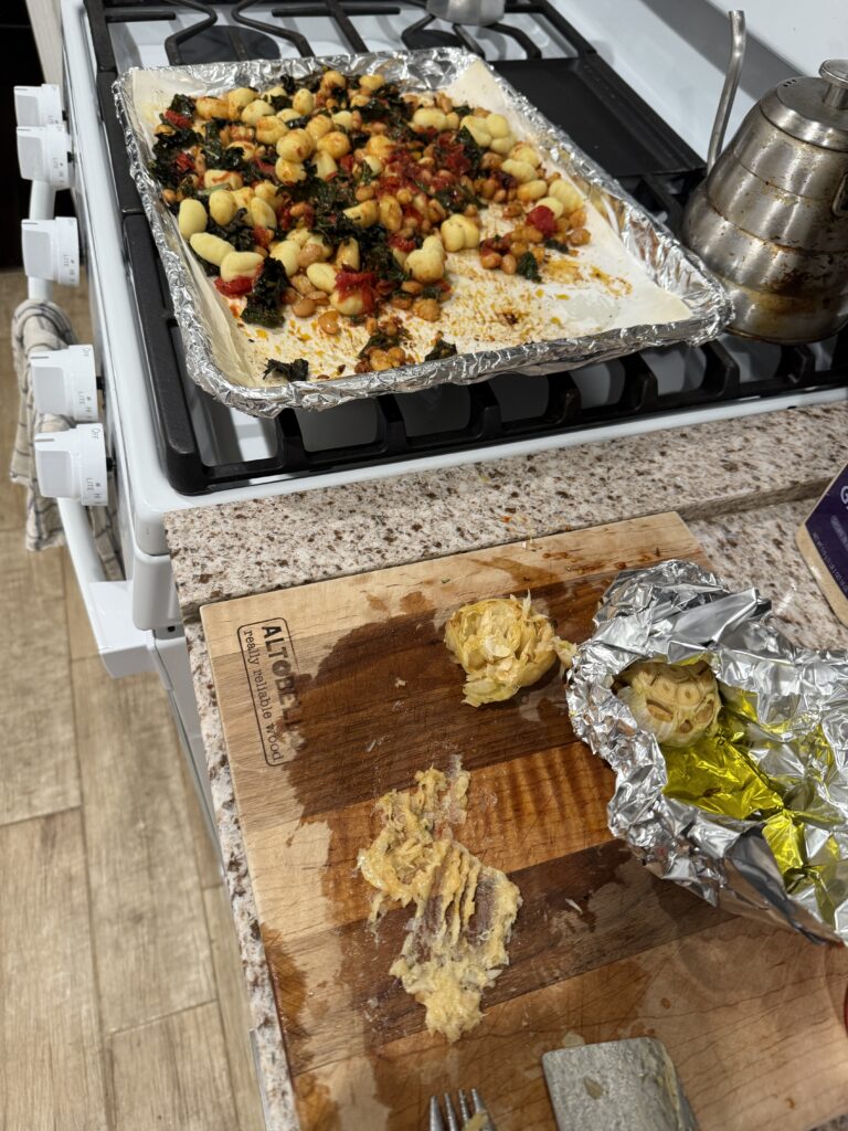 Sheet pan gnocchi with roasted garlic